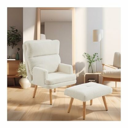 INMOZATA Linen Fabric Accent Chair High Back Armchair Button Tufted Lounge Leisure Chair upholstered Tub Chair with Wood Legs for Dining Bedroom Living Room Reading 2 INMOZATA Linen Fabric Accent Chair High Back Armchair Button Tufted Lounge Leisure Chair upholstered Tub Chair with Wood Legs for Dining Bedroom Living Room Reading - Image 2