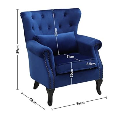 INMOZATA Wing Back Armchair Chair Velvet Fireside Chair Occasional Chair Load Maximum Weight 150kg, Occassional Single Sofa Lounge Chair for Living Room Bedroom Reception 3 INMOZATA Wing Back Armchair Chair Velvet Fireside Chair Occasional Chair Load Maximum Weight 150kg, Occassional Single Sofa Lounge Chair for Living Room Bedroom Reception - Image 3