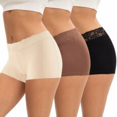INNERSY Boxer Shorts Women Cotton Ladies Boxers Underwear Mid-rise Lace Boyshort Panties Pack of 3