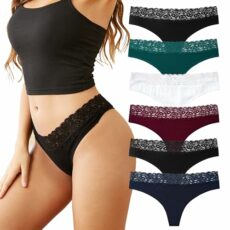 INNERSY Lace Thongs for Women Sexy Underwear Soft Cotton Thong Hipster G String Pack of 6