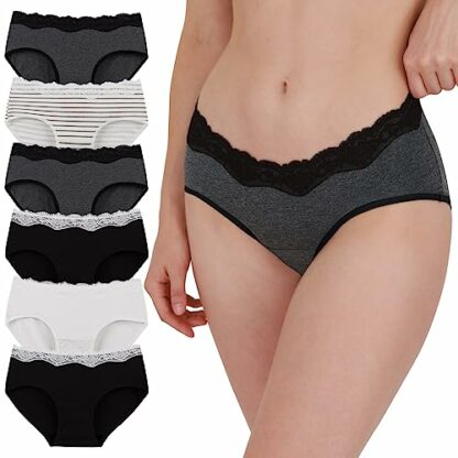 INNERSY Underwear for Women Cotton Lace Knickers Multipack Ladies Comfy Midi Briefs Pack of 6 - Image 2