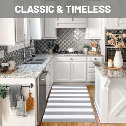 IOHOUZE Cotton and White Striped Outdoor Doormat Washable Woven Front Grey Porch Decor Black Rug Indoor Welcome Mats for Entrance Door/Farmhouse/Entryway/Home - Image 4