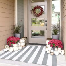 IOHOUZE Cotton and White Striped Outdoor Doormat Washable Woven Front Grey Porch Decor Black Rug Indoor Welcome Mats for Entrance Door/Farmhouse/Entryway/Home