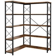 IRONCK Bookcases and Bookshelves Industrial Corner Etagere Bookcase L Shaped Shelf 5 Tier with Metal Frame for Living Room Home Office