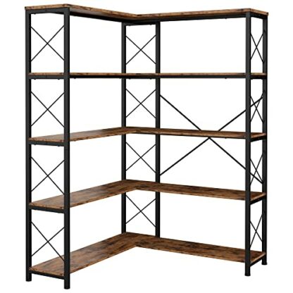 IRONCK Bookcases and Bookshelves Industrial Corner Etagere Bookcase L Shaped Shelf 5 Tier with Metal Frame for Living Room Home Office 2 IRONCK Bookcases and Bookshelves Industrial Corner Etagere Bookcase L Shaped Shelf 5 Tier with Metal Frame for Living Room Home Office - Image 2