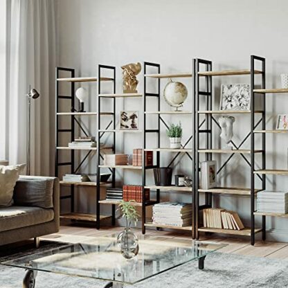 IRONCK Bookcases and Bookshelves Triple Wide 5 Tiers Industrial Bookshelf, Large Etagere Bookshelf Open Display Shelves with Metal Frame for Living Room Bedroom Home Office (Industrial Brown) - Image 3