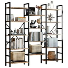 IRONCK Bookcases and Bookshelves Triple Wide 5 Tiers Industrial Bookshelf, Large Etagere Bookshelf Open Display Shelves with Metal Frame for Living Room Bedroom Home Office (Industrial Brown)