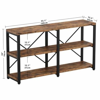 IRONCK Rustic Entryway Console Table, Long Hallway Table 55 in 3-Tier, TV Stand Entertainment Center Media Stand for Living Room, Industrial Style, Vintage Brown - Image 4