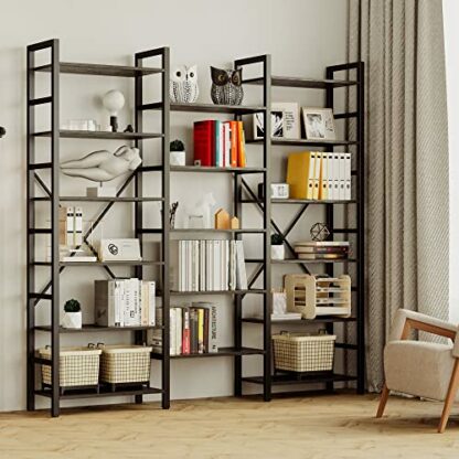 IRONCK Triple Wide Bookcases and Bookshelves 6 Tiers Industrial Bookshelf, Large Open Display Shelves with Metal Frame for Living Room Bedroom Home Office，Industrial Brown - Image 3