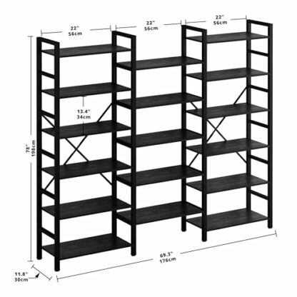 IRONCK Triple Wide Bookcases and Bookshelves 6 Tiers Industrial Bookshelf, Large Open Display Shelves with Metal Frame for Living Room Bedroom Home Office，Industrial Brown - Image 4