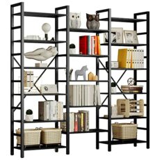 IRONCK Triple Wide Bookcases and Bookshelves 6 Tiers Industrial Bookshelf, Large Open Display Shelves with Metal Frame for Living Room Bedroom Home Office，Industrial Brown