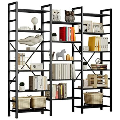 IRONCK Triple Wide Bookcases and Bookshelves 6 Tiers Industrial Bookshelf, Large Open Display Shelves with Metal Frame for Living Room Bedroom Home Office，Industrial Brown - Image 2