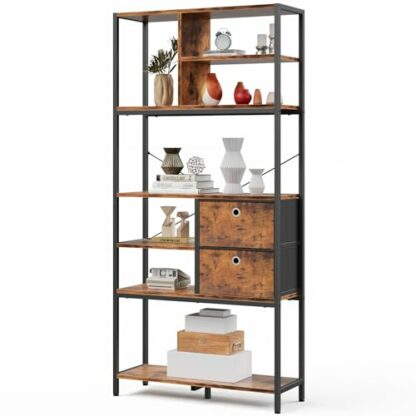 Idybland Bookshelf,9-Tier Industrial Stable Bookcase,Wooden Storage Shelf and Metal Frame Standing Shelf,Display Storage Rack Shelving Units for Living Room, Home Office - Rustic Brown and Black 4 Idybland Bookshelf,9-Tier Industrial Stable Bookcase,Wooden Storage Shelf and Metal Frame Standing Shelf,Display Storage Rack Shelving Units for Living Room, Home Office - Rustic Brown and Black - Image 4