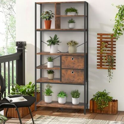 Idybland Bookshelf,9-Tier Industrial Stable Bookcase,Wooden Storage Shelf and Metal Frame Standing Shelf,Display Storage Rack Shelving Units for Living Room, Home Office - Rustic Brown and Black 2 Idybland Bookshelf,9-Tier Industrial Stable Bookcase,Wooden Storage Shelf and Metal Frame Standing Shelf,Display Storage Rack Shelving Units for Living Room, Home Office - Rustic Brown and Black - Image 2