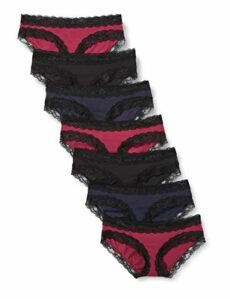 Iris & Lilly Women's Cotton and Lace Hipster Knickers, Pack of 7