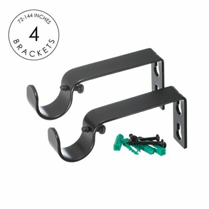 Ivilon Treatment Window Curtain Rod - Carved Square Finials, 1 1/8 in Rod, 72 to 144 in. Black - Image 4