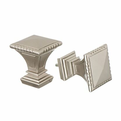 Ivilon Treatment Window Curtain Rod - Carved Square Finials, 1 1/8 in Rod, 72 to 144 in. Satin Nickel - Image 3