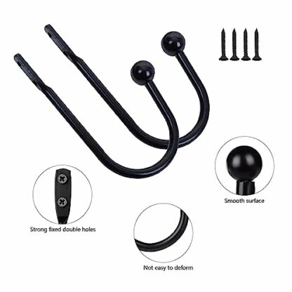 JEOPKO 2 Pieces Metal Curtain Holdback, Decorative Curtain Drapery Holdbacks, Curtains U-Shaped Hook Wall Mouted, Decorative Curtain Drapery Holdbacks with Screws (BLACK) - Image 4