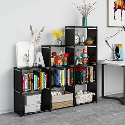 JIUYOTREE 9 Cube Bookcase Under Stairs Storage Unit Multi-Use Cube Storage Organiser for Living Room, Books, Toys, Clothes, Tools - Image 3