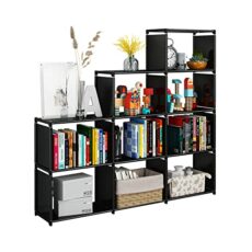 JIUYOTREE 9 Cube Bookcase Under Stairs Storage Unit Multi-Use Cube Storage Organiser for Living Room, Books, Toys, Clothes, Tools