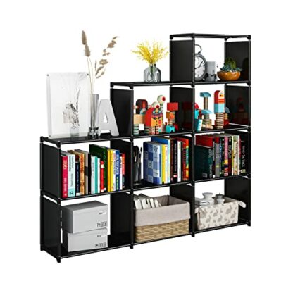 JIUYOTREE 9 Cube Bookcase Under Stairs Storage Unit Multi-Use Cube Storage Organiser for Living Room, Books, Toys, Clothes, Tools - Image 2