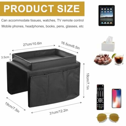 JKYVAA Sofa Armchair Tray Organiser Waterproof Sofa Arm Chair Table Tray TV Remote Control Holder Non-Slip Armrest Couch Cup Holder Organizer with 4 Bags for Drinks Phone Magazine Book Snacks Glasses - Image 3