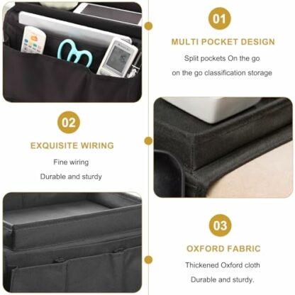 JKYVAA Sofa Armchair Tray Organiser Waterproof Sofa Arm Chair Table Tray TV Remote Control Holder Non-Slip Armrest Couch Cup Holder Organizer with 4 Bags for Drinks Phone Magazine Book Snacks Glasses - Image 4