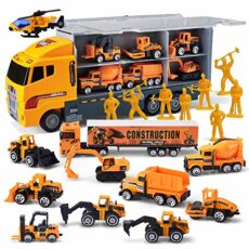 JOYIN 10 in 1 Die-cast Truck Vehicle Toddler Car Toys Set Play Vehicles in Carrier Truck Birthday Gifts for Over 3 Years Old Boys