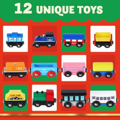 JOYIN 2024 Christmas Advent Calendar 12 Days Countdown Calendar with 12 Pcs Wooden Train Cars Magnetic Train Sets for Boys Kids Party Favors, Classroom Prizes - Image 4