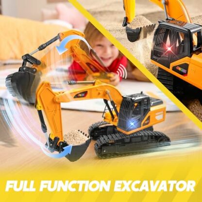 JOYIN Remote Control Excavator RC Digger Tractor Toys for Boys, 2.4Ghz RC Excavator Toy with Light, Construction Vehicles Toys for Boys 3 4 5 6 7 8 9-12 Year Old Kids, Birthday Gift - Image 3