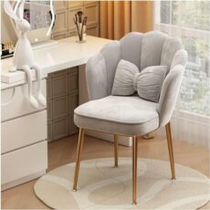 JWSYBD Makeup Chair Shell Shaped Chair Coffee Chair Fashionable and Functional Living Room/bedroom/office Velvet Upholstered Chair with Petal Shaped Metal Feet