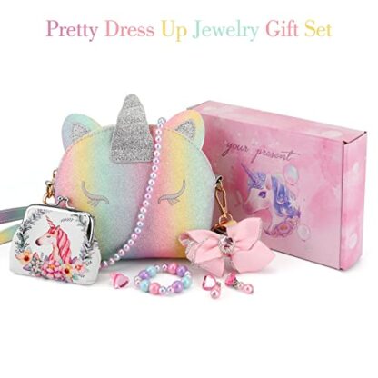 JYPS Unicorn Purse for Little Girls, 7Pcs Cute Kids Purse Crossbody Bags with Kids Dress Up Jewelry Set Pretend Play Accessories, Birthday Presents Unicorn Gifts Toy for Girl, Toddler 3 JYPS Unicorn Purse for Little Girls, 7Pcs Cute Kids Purse Crossbody Bags with Kids Dress Up Jewelry Set Pretend Play Accessories, Birthday Presents Unicorn Gifts Toy for Girl, Toddler - Image 3