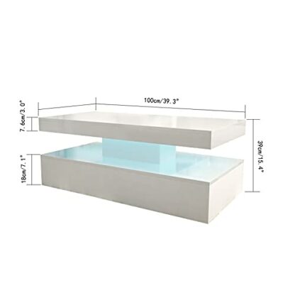 JaHECOME Coffee Tables for Living Room White Tea Side End Table with 16 Colors LED Lights Rectangle Console Centre High Gloss Wooden Sideboard Modern Office Furniture 3 JaHECOME Coffee Tables for Living Room White Tea Side End Table with 16 Colors LED Lights Rectangle Console Centre High Gloss Wooden Sideboard Modern Office Furniture - Image 3