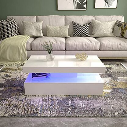JaHECOME Coffee Tables for Living Room White Tea Side End Table with 16 Colors LED Lights Rectangle Console Centre High Gloss Wooden Sideboard Modern Office Furniture 4 JaHECOME Coffee Tables for Living Room White Tea Side End Table with 16 Colors LED Lights Rectangle Console Centre High Gloss Wooden Sideboard Modern Office Furniture - Image 4