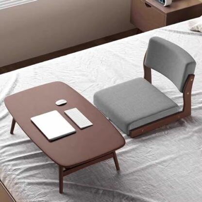 Japanese Backrest Seat Chair, Lazy Tatami Floor Chair Solid Wood Bay Window Bed Chair Wooden Legless Chair with Cushion Meditation Chair Seat for Living Room, Bedroom, Balcony - Image 3