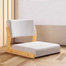 Japanese Backrest Seat Chair, Lazy Tatami Floor Chair Solid Wood Bay Window Bed Chair Wooden Legless Chair with Cushion Meditation Chair Seat for Living Room, Bedroom, Balcony