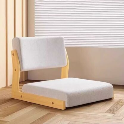 Japanese Backrest Seat Chair, Lazy Tatami Floor Chair Solid Wood Bay Window Bed Chair Wooden Legless Chair with Cushion Meditation Chair Seat for Living Room, Bedroom, Balcony - Image 2