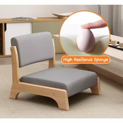 Japanese Floor Chair, Tatami Meditation Yoga Chair with Back Support Legless Stool, Solid Wood Back Chair - Image 3