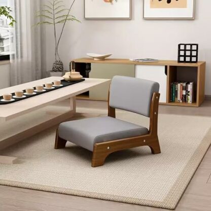 Japanese Floor Chair, Tatami Meditation Yoga Chair with Back Support Legless Stool, Solid Wood Back Chair - Image 2