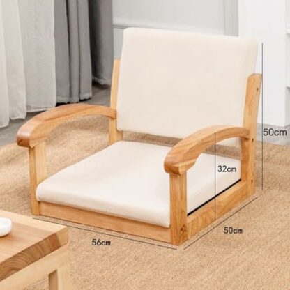Japanese Floor Chair with Armrest and Backrest, Portable Japanese Legless Chair with Backrest Wooden Lazy Sofa Floor Chair for Bay Window Meditation Reading - Image 3