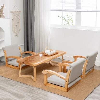 Japanese Floor Chair with Armrest and Backrest, Portable Japanese Legless Chair with Backrest Wooden Lazy Sofa Floor Chair for Bay Window Meditation Reading - Image 4