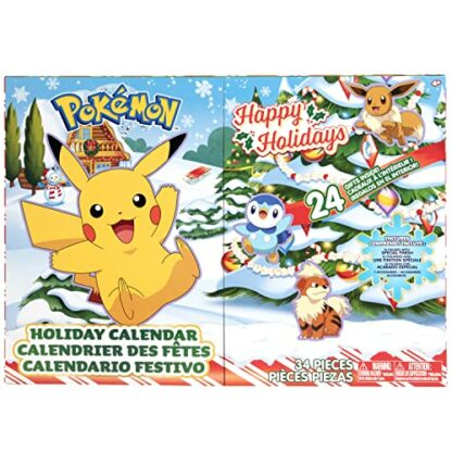 Jazwares Pokemon 2022 Holiday Advent Calendar for Kids, 24 Piece Gift Playset - Set Includes Pikachu, Eevee, Jigglypuff and More 16 Toy Character Figures & 8 Christmas Accessories Ages 4+, Multicolor - Image 3