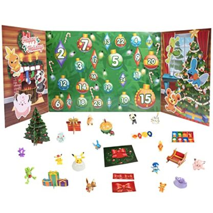 Jazwares Pokemon 2022 Holiday Advent Calendar for Kids, 24 Piece Gift Playset - Set Includes Pikachu, Eevee, Jigglypuff and More 16 Toy Character Figures & 8 Christmas Accessories Ages 4+, Multicolor - Image 4