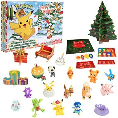 Jazwares Pokemon 2022 Holiday Advent Calendar for Kids, 24 Piece Gift Playset - Set Includes Pikachu, Eevee, Jigglypuff and More 16 Toy Character Figures & 8 Christmas Accessories Ages 4+, Multicolor - Image 2