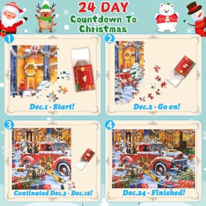 Jigsaw Advent Calendar 2024 Christmas Jigsaw Puzzles for Kids and Adults, Christmas Pets 1008 Pieces Christmas Advent Calendar, 24 Boxes Countdown to Christmas Puzzles Gift - Image 3