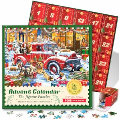 Jigsaw Advent Calendar 2024 Christmas Jigsaw Puzzles for Kids and Adults, Christmas Pets 1008 Pieces Christmas Advent Calendar, 24 Boxes Countdown to Christmas Puzzles Gift - Image 2