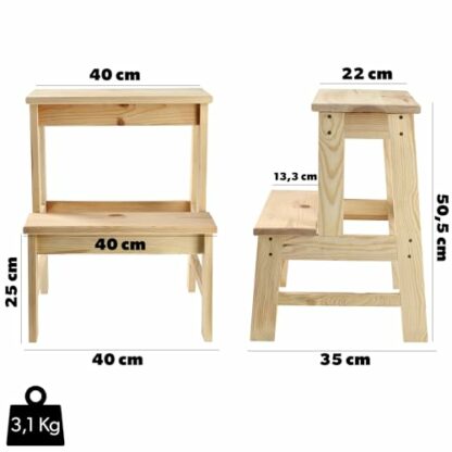 KADAX Wooden Stool, Footstool Made of Natural Unfinished Pine Wood, Footrest in 3 Different Models, Bar Stool, Step Stool, Stool, Wooden Stool - Image 4