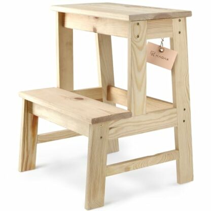 KADAX Wooden Stool, Footstool Made of Natural Unfinished Pine Wood, Footrest in 3 Different Models, Bar Stool, Step Stool, Stool, Wooden Stool - Image 2