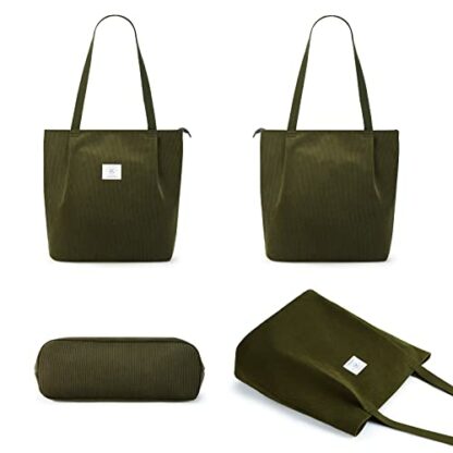 KALIDI Waterproof Corduroy Tote Bag with Zipper Casual Hobo Shoulder Bag Handbag Large Capacity Cord Tote Bag Women Shopping Bag for School Work College Daily Use 4 KALIDI Waterproof Corduroy Tote Bag with Zipper Casual Hobo Shoulder Bag Handbag Large Capacity Cord Tote Bag Women Shopping Bag for School Work College Daily Use - Image 4