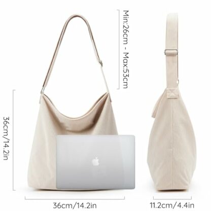 KALIDI Women's Thickened Corduroy Tote Bag with Zip Waterproof Shoulder Bag with Pockets Casual Crossbody Handbags with Adjustable Shoulder Straps for School, College, Work - Image 3
